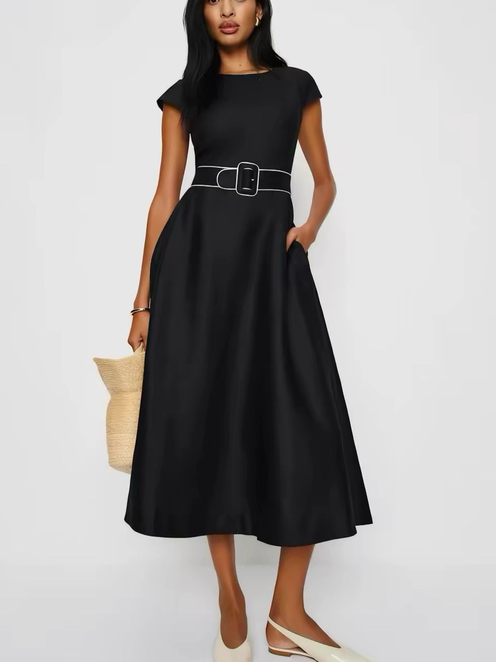 Reformation Felipe Belted Linen Dress In Black, 2 4 6